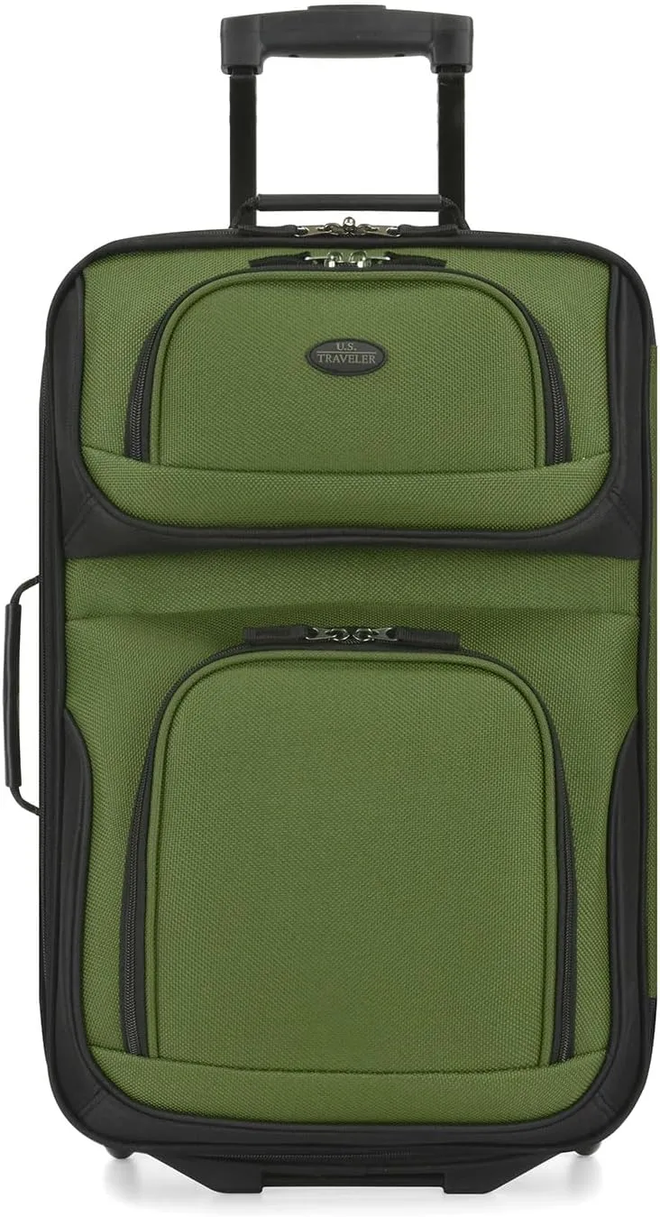 U.S. Traveler Lightweight Rolling 20" Carry On Luggage Softside Suitcase, Green, 2 Wheel-1 Piece