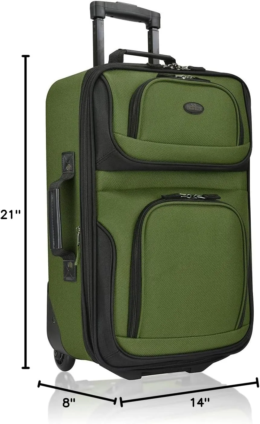 U.S. Traveler Lightweight Rolling 20" Carry On Luggage Softside Suitcase, Green, 2 Wheel-1 Piece