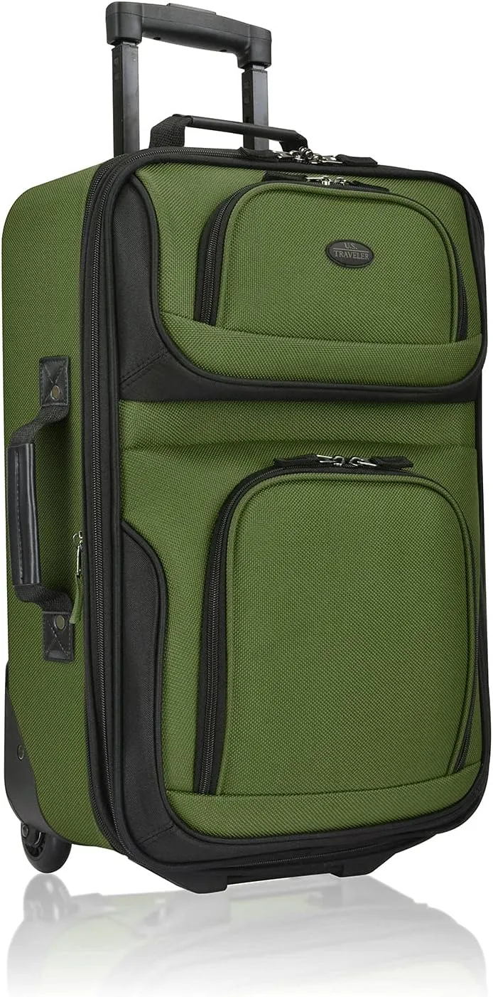 U.S. Traveler Lightweight Rolling 20" Carry On Luggage Softside Suitcase, Green, 2 Wheel-1 Piece