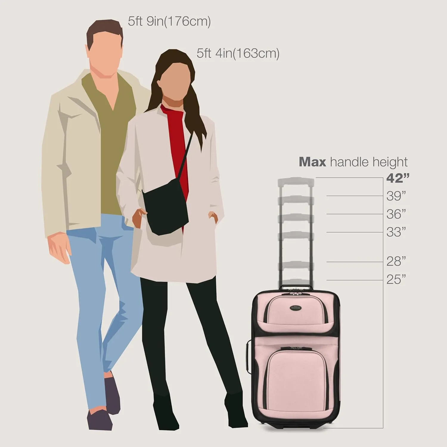 U.S. Traveler Rio Rugged Fabric Expandable Carry-on Luggage, 2 Rolling Suitcase, Pink, 2 Wheel-2 Piece