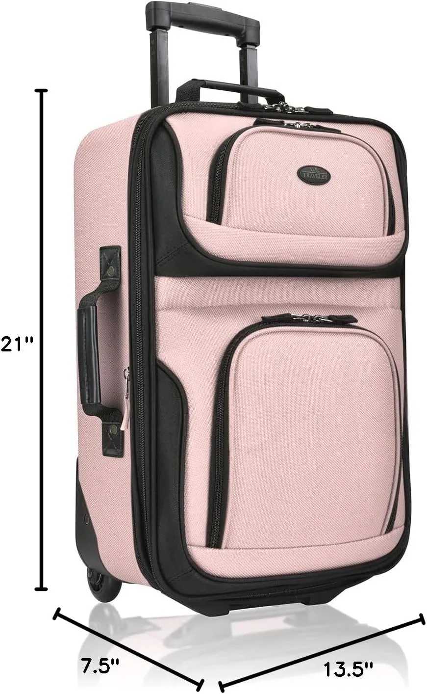 U.S. Traveler Rio Rugged Fabric Expandable Carry-on Luggage, 2 Rolling Suitcase, Pink, 2 Wheel-2 Piece