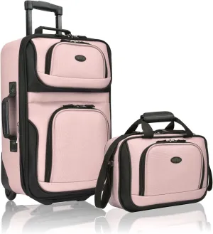 U.S. Traveler Rio Rugged Fabric Expandable Carry-on Luggage, 2 Rolling Suitcase, Pink, 2 Wheel-2 Piece