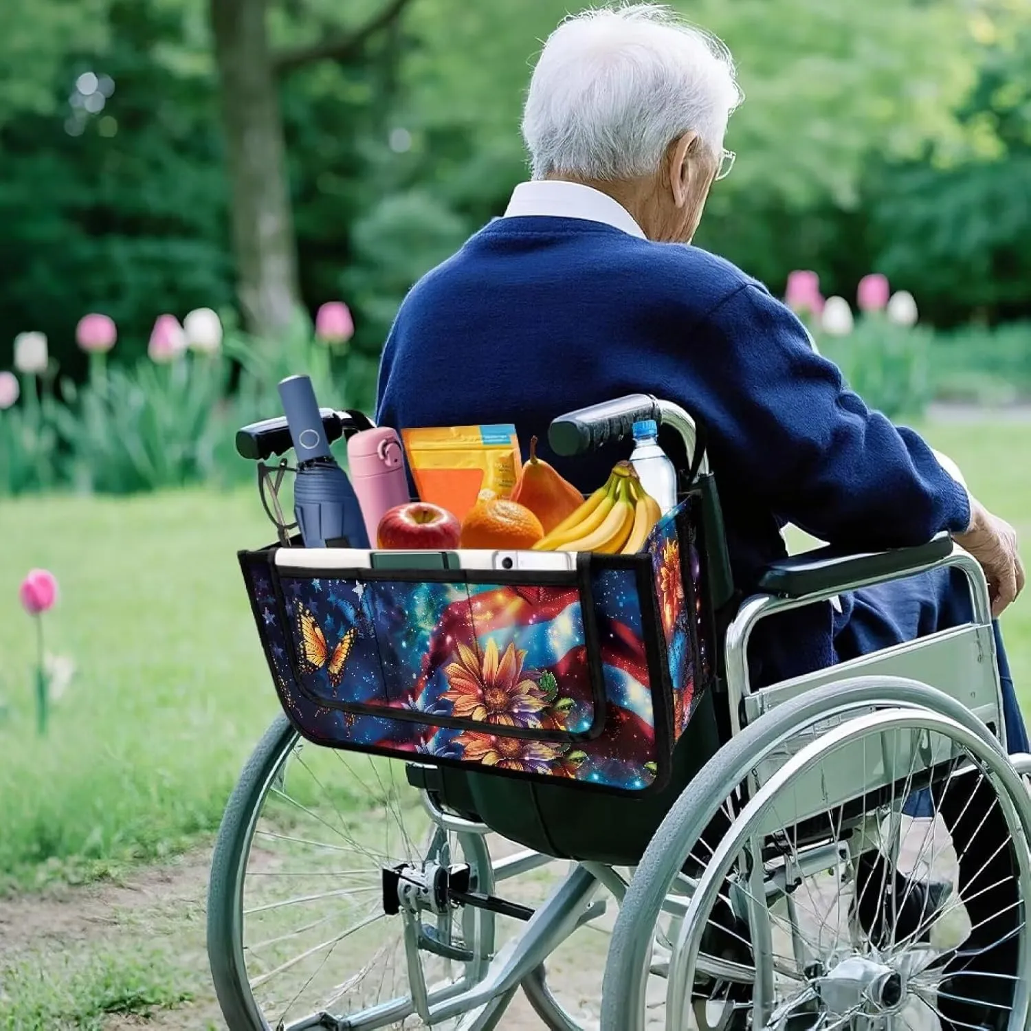 USA Flag Flower Butterfly Rollator Bag Folding Bag Tote Organizer Pouch Storage to Walkers for Senoirs Walker Accessories for Elderly Senior