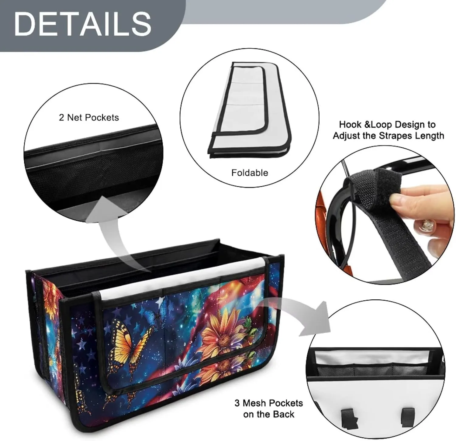 USA Flag Flower Butterfly Rollator Bag Folding Bag Tote Organizer Pouch Storage to Walkers for Senoirs Walker Accessories for Elderly Senior