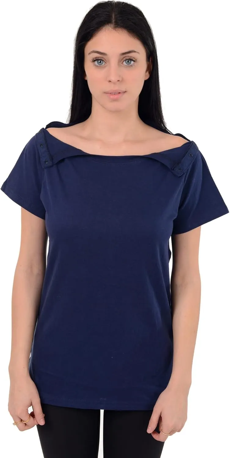 USBD Post Surgery Shoulder Recovery Shirt Tearaway Snap Open Design Tshirt for Easy Chemo Port Access Tee