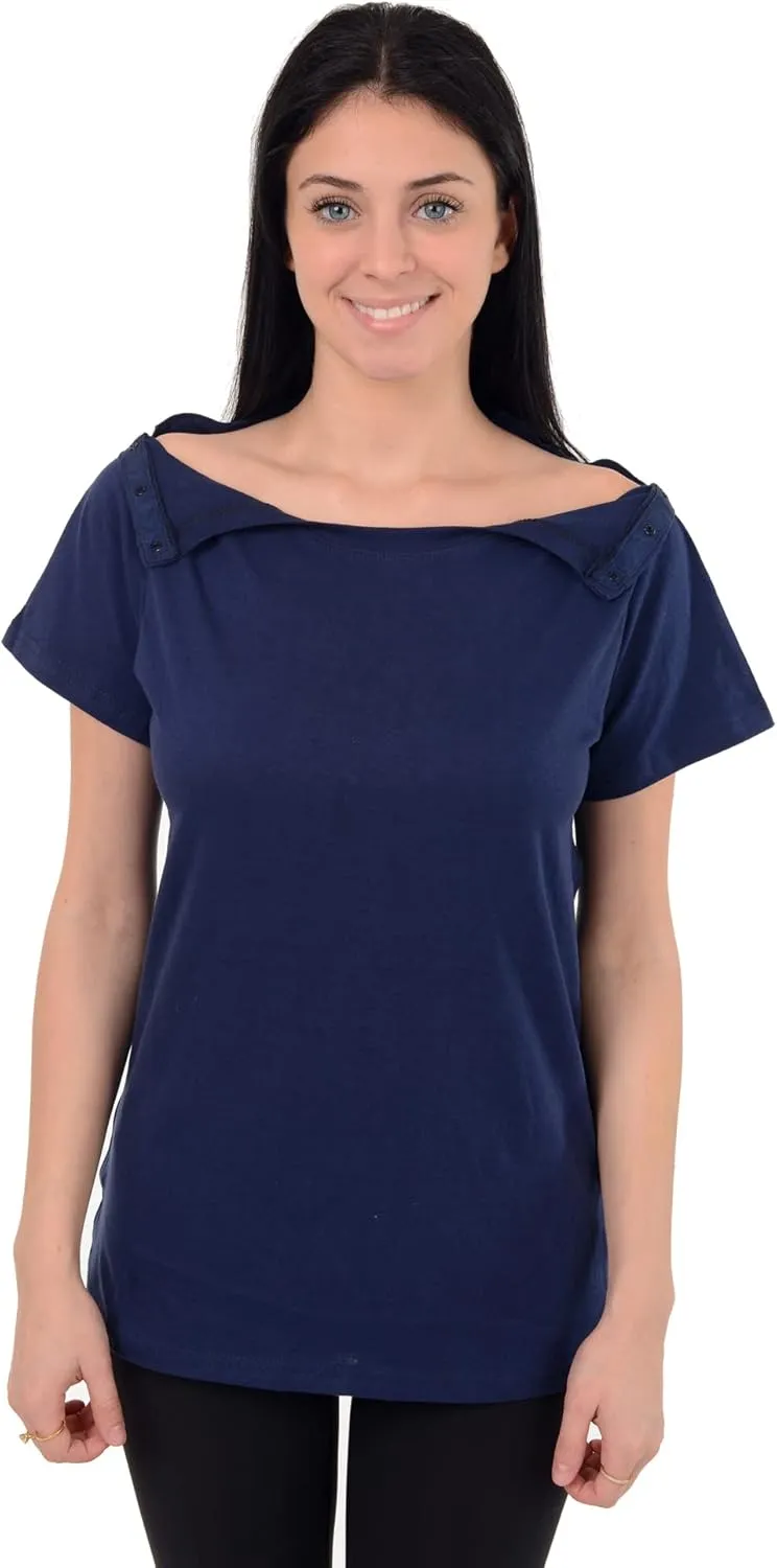 USBD Post Surgery Shoulder Recovery Shirt Tearaway Snap Open Design Tshirt for Easy Chemo Port Access Tee