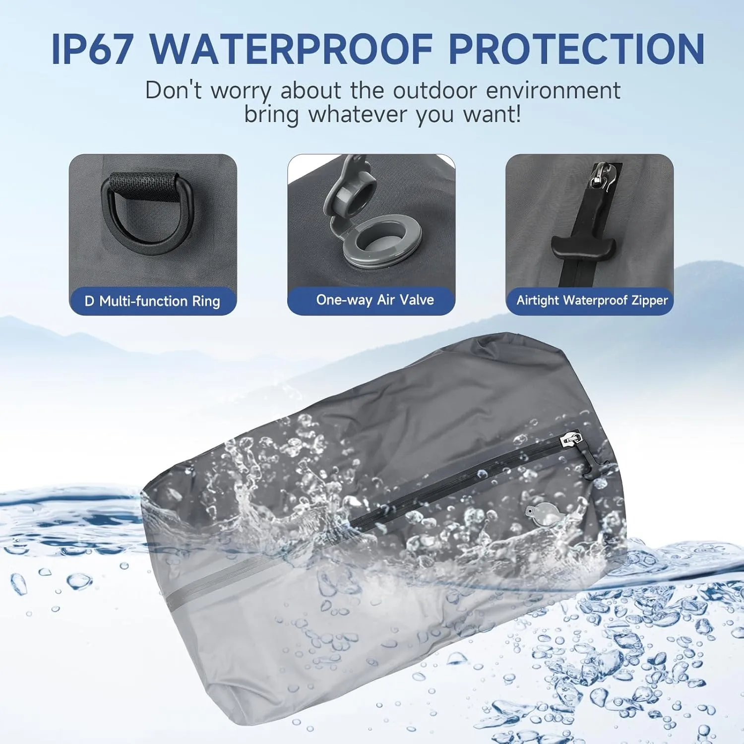 Vacuum bags for travel,23.5L Reusable compression bag with Waterproof Zipper, Space Saver Bags for Suitcases Backpack Travel and business(1PC No Pump)