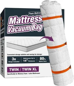 Vacuum Mattress Bag for Memory Foam and Latex with Band, Ideal for Convenient Moving, Storage and Transportation (Twin/Twin-XL)