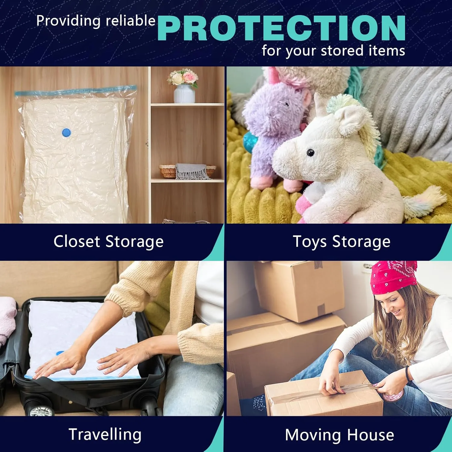 Vacuum Seal Bags for Clothing with Electric Pump, 15 Pack (3 Jumbo 3 Large 3 Medium 3 Small 3 Roll Up) Space Bags Vacuum Storage Bag for Travel, Luggage, Blankets, Bedding