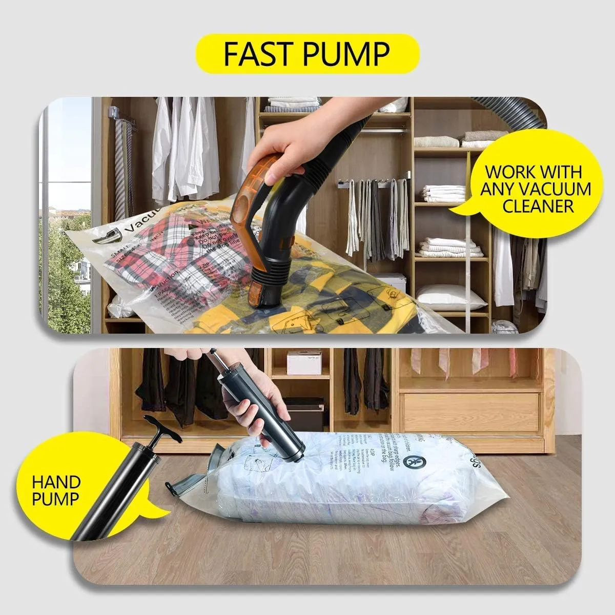 Vacuum Storage Bags (10 x Jumbo), Space Saver Sealer Compression Bags with Travel Hand Pump for Blankets, Comforters, Pillows, Clothes Storage