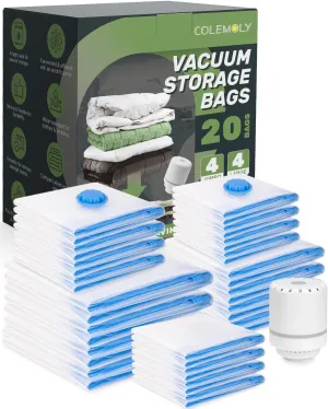 Vacuum Storage Bags (20 Pack) Space Saver Bags with 1 Electric Air Pump Vacuum Seal Bags Compression Bags for Clothes Blanket Duvets Pillows Comforters Travel Moving