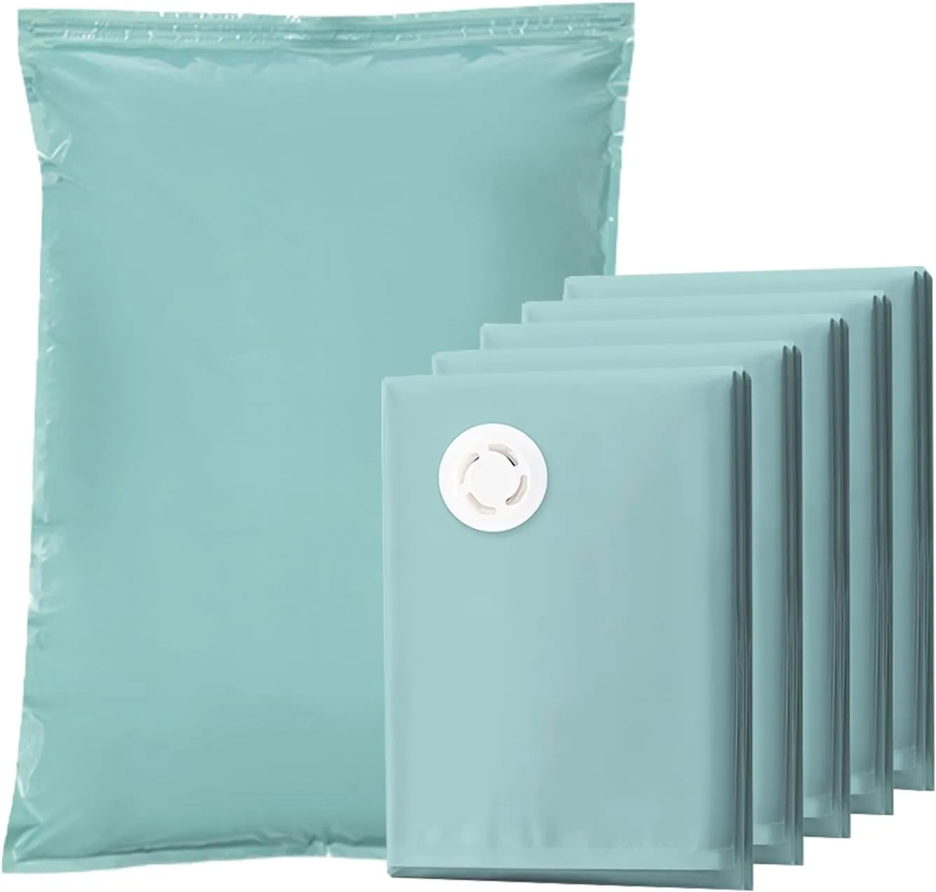 Vacuum Storage Bags, 5 Pack Jumbo Compression Bags for travel, Storage Bags Vacuum Sealed, Vacuum Bags for Travel, Home (No Need to Remove the Valve Cover)