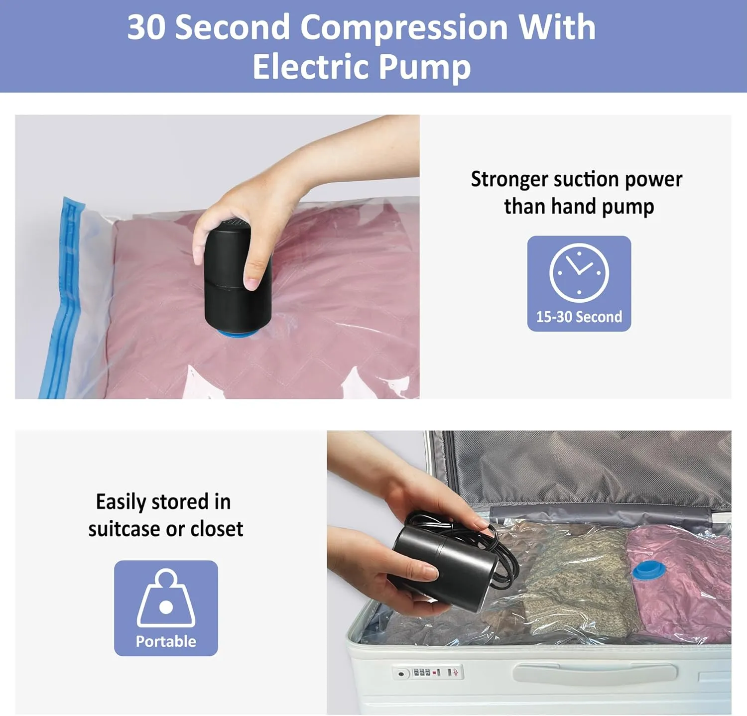 Vacuum Storage Bags with Electric Air Pump, 12 Medium (27.5x19,5in), Space Saver Bags with Pump, Storage Vacuum Sealed Bags for Clothes, Comforters, Blankets, Bedding