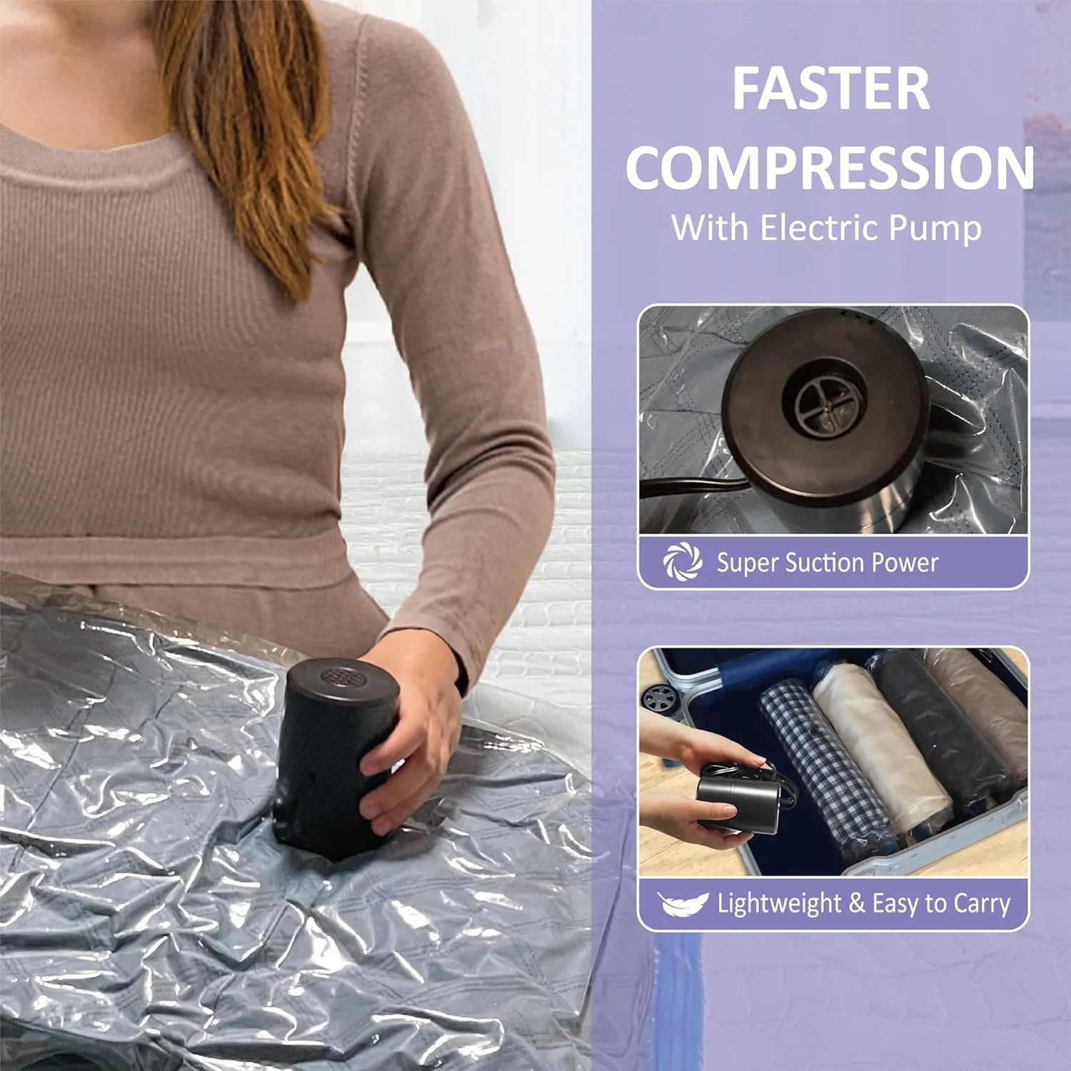 Vacuum Storage Bags with Electric Pump, 22 Combo (3Large/3Jumbo/8Medium/8Small) Space Saver Bags Vacuum Seal Bags with Pump, Space Bags, Comforters, Blankets, Beddings