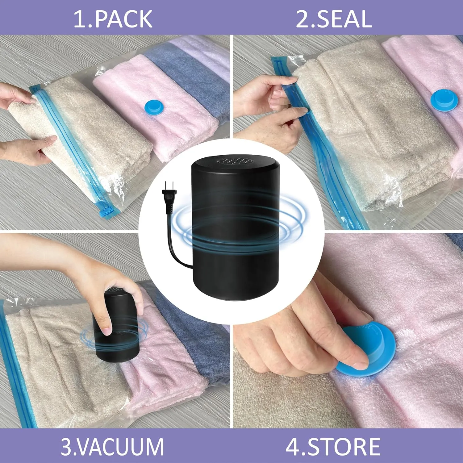 Vacuum Storage Bags with Electric Pump, 22 Combo (3Large/3Jumbo/8Medium/8Small) Space Saver Bags Vacuum Seal Bags with Pump, Space Bags, Comforters, Blankets, Beddings