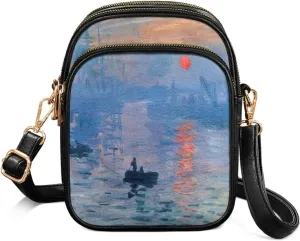 Van Gogh Art Cell Phone Purse Crossbody Bags for Women, Monet Artwork PU Leather Cellphone Bag Small Travel Purses