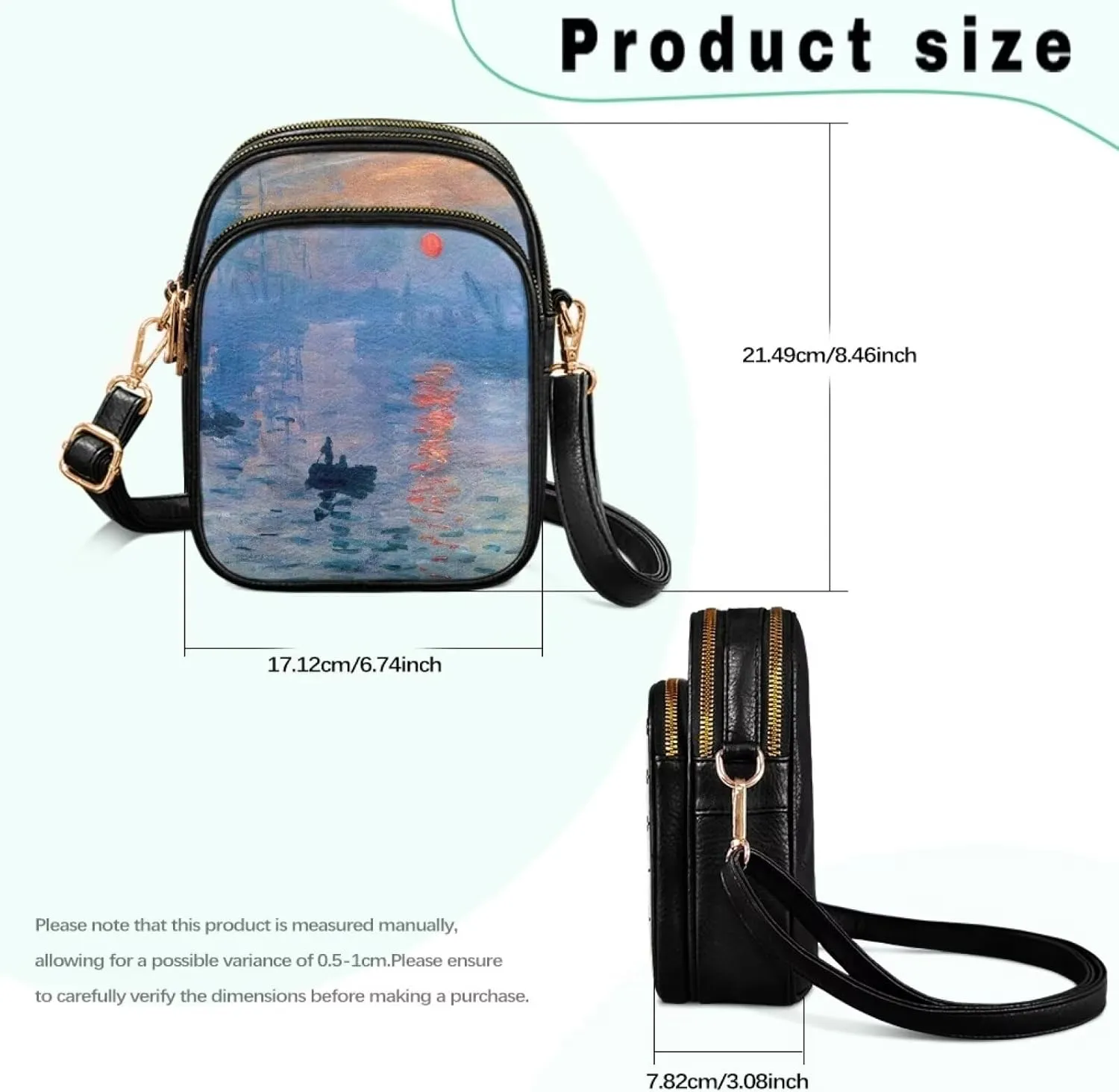 Van Gogh Art Cell Phone Purse Crossbody Bags for Women, Monet Artwork PU Leather Cellphone Bag Small Travel Purses