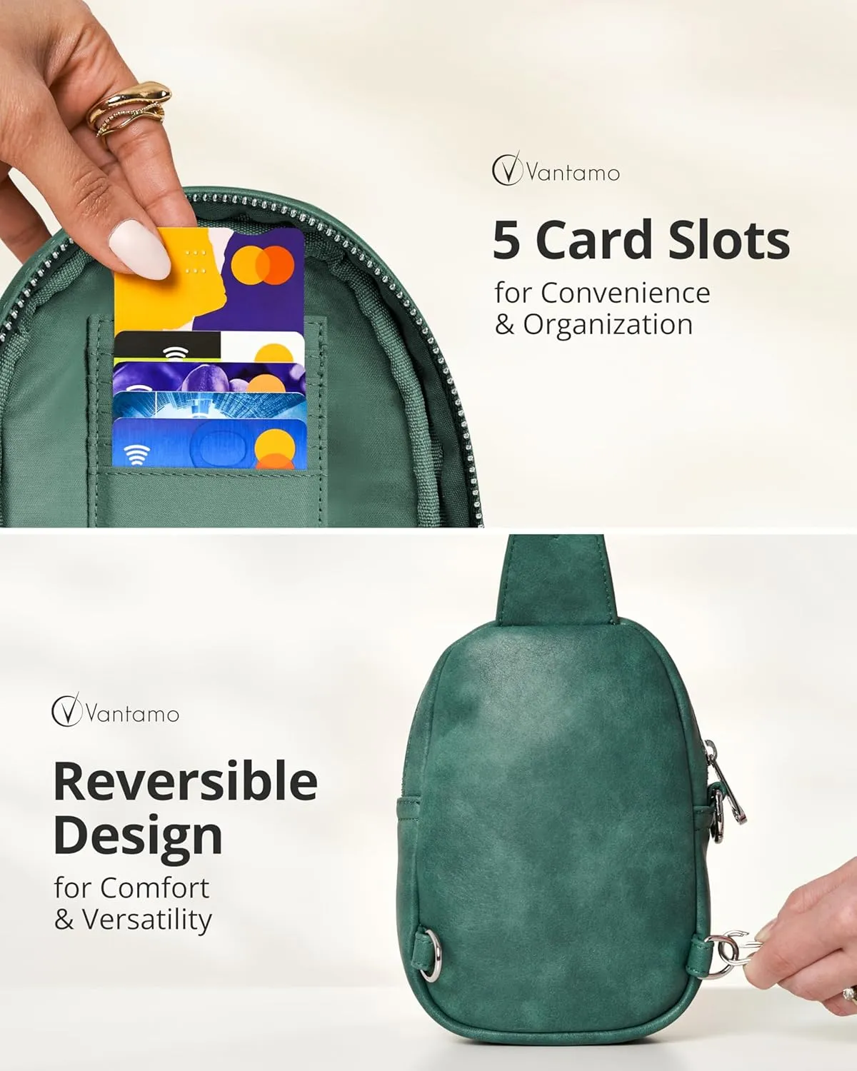Vantamo Small Crossbody Bags for Women, Sling Bag with RFID & Anti-Pickpocket Clip, Adjustable Strap Cross Body Fanny Packs