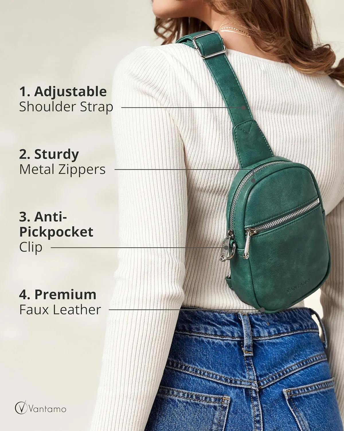 Vantamo Small Crossbody Bags for Women, Sling Bag with RFID & Anti-Pickpocket Clip, Adjustable Strap Cross Body Fanny Packs
