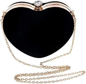 Velvet Heart Shape Clutch Purses for Women Evening Party Tote with Shoulder Chain