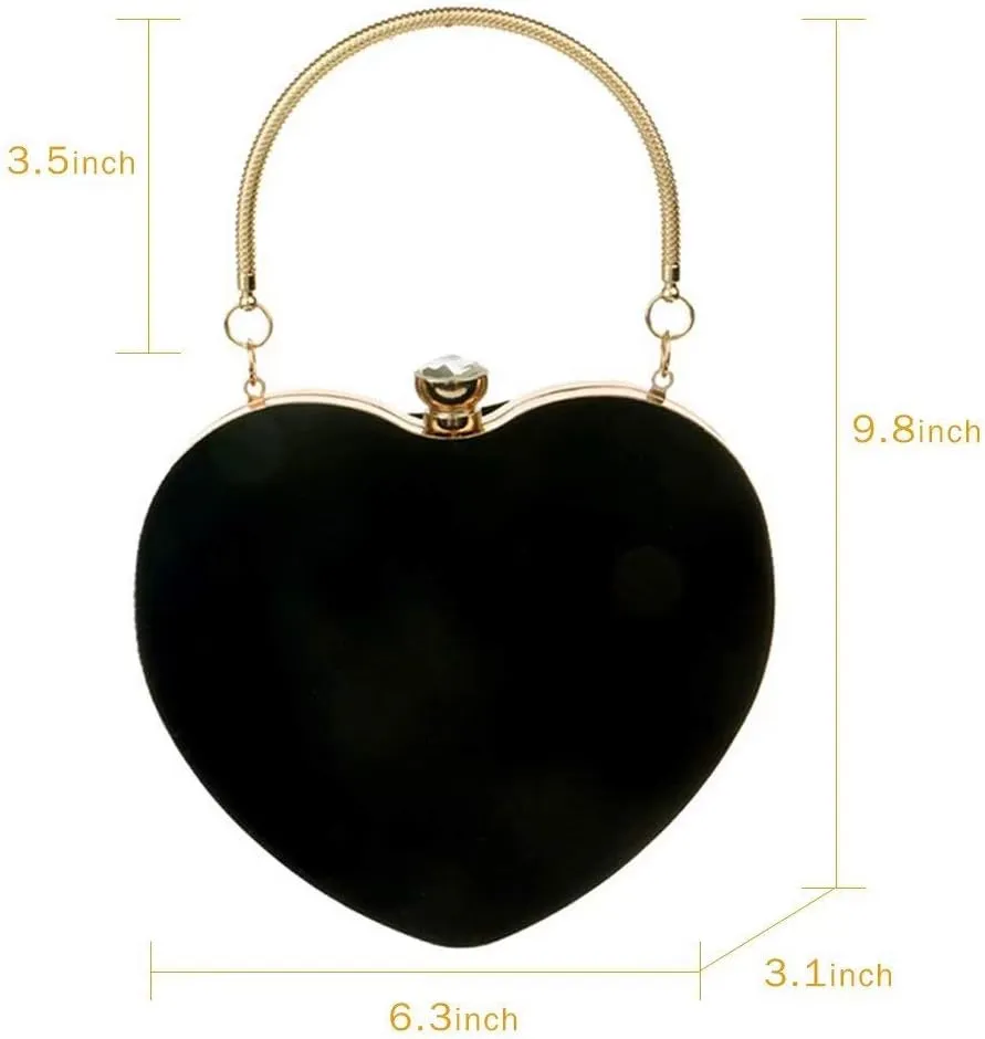 Velvet Heart Shape Clutch Purses for Women Evening Party Tote with Shoulder Chain