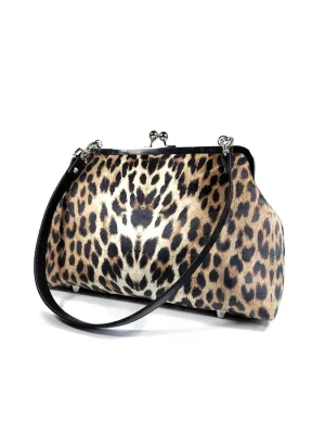 Velvet Leopard Kisslock Shoulder Bag, Vintage Style Purse, 1950s Fashion Bag, Gift for Her, Rockabilly Purse, Pinup Bag (Adjustable Crossbody)