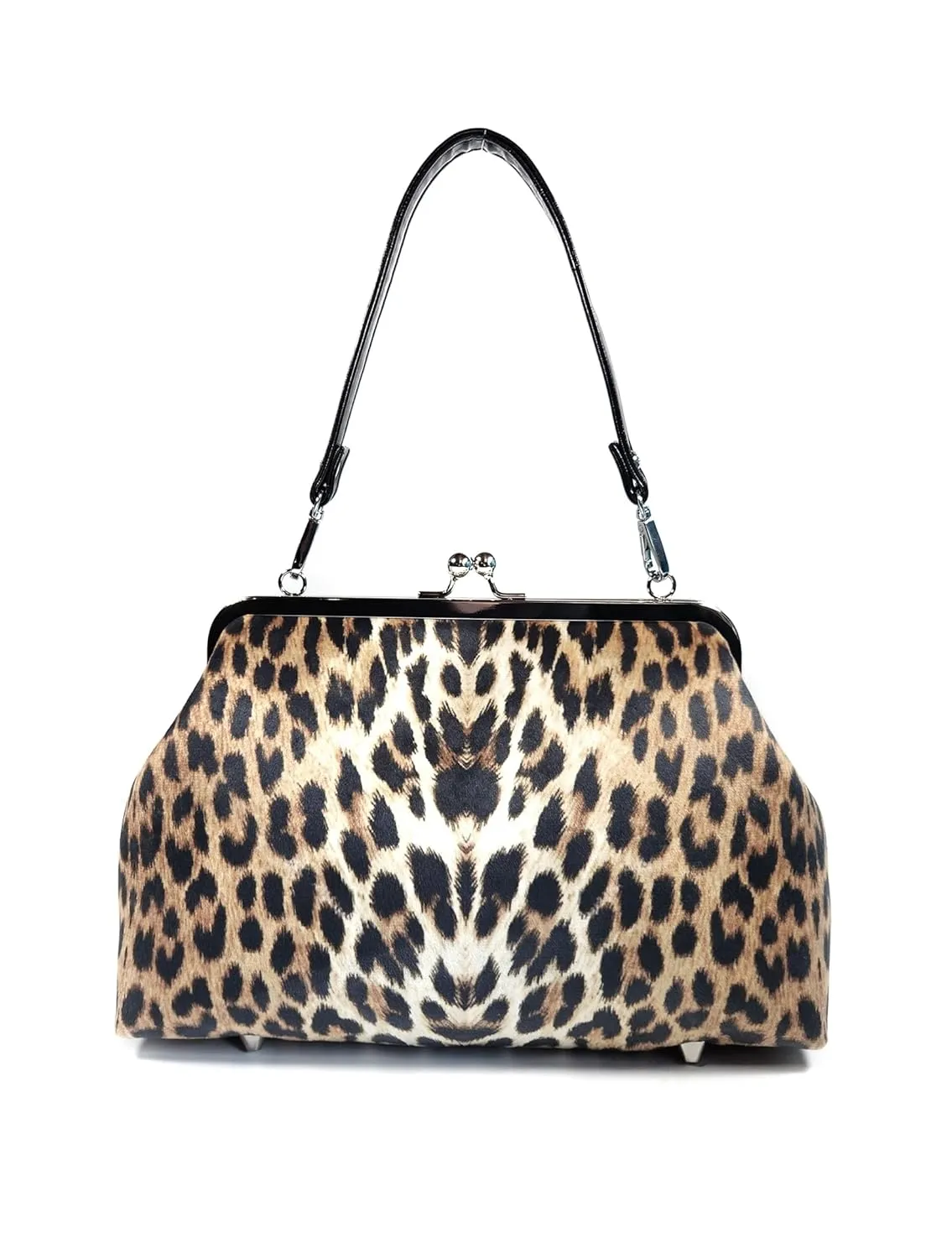 Velvet Leopard Kisslock Shoulder Bag, Vintage Style Purse, 1950s Fashion Bag, Gift for Her, Rockabilly Purse, Pinup Bag (Adjustable Crossbody)