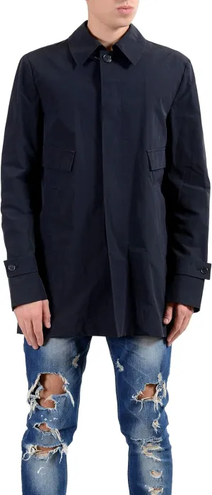 Versace Collection Men's Navy Blue Button Up Pea Coat US S/M IT 48