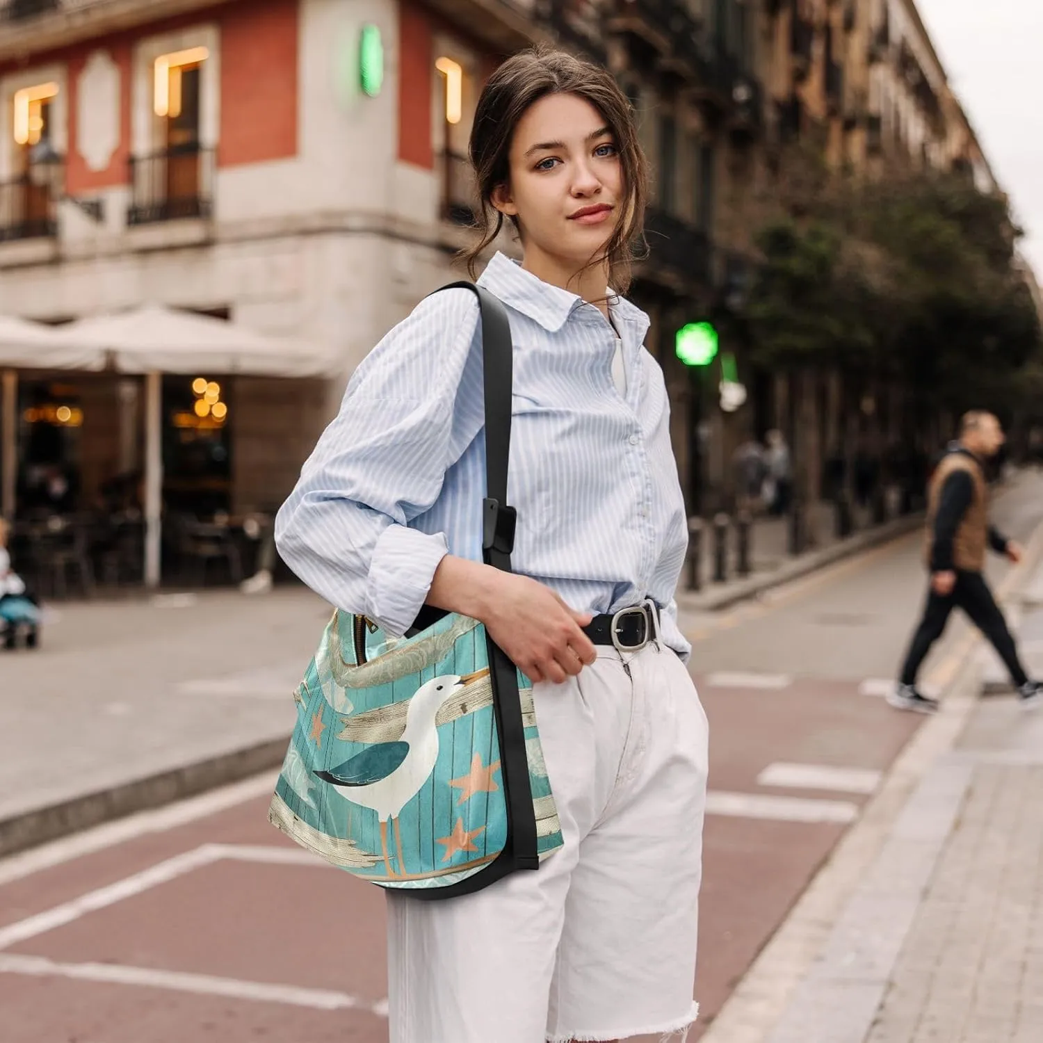 Vintage Plank Scratch Ocean Seabird Bag with Zipper and Pockets, Leather Crossbody Bag, Woman Leather Bag