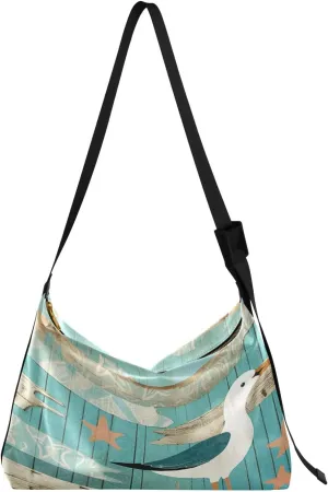 Vintage Plank Scratch Ocean Seabird Bag with Zipper and Pockets, Leather Crossbody Bag, Woman Leather Bag