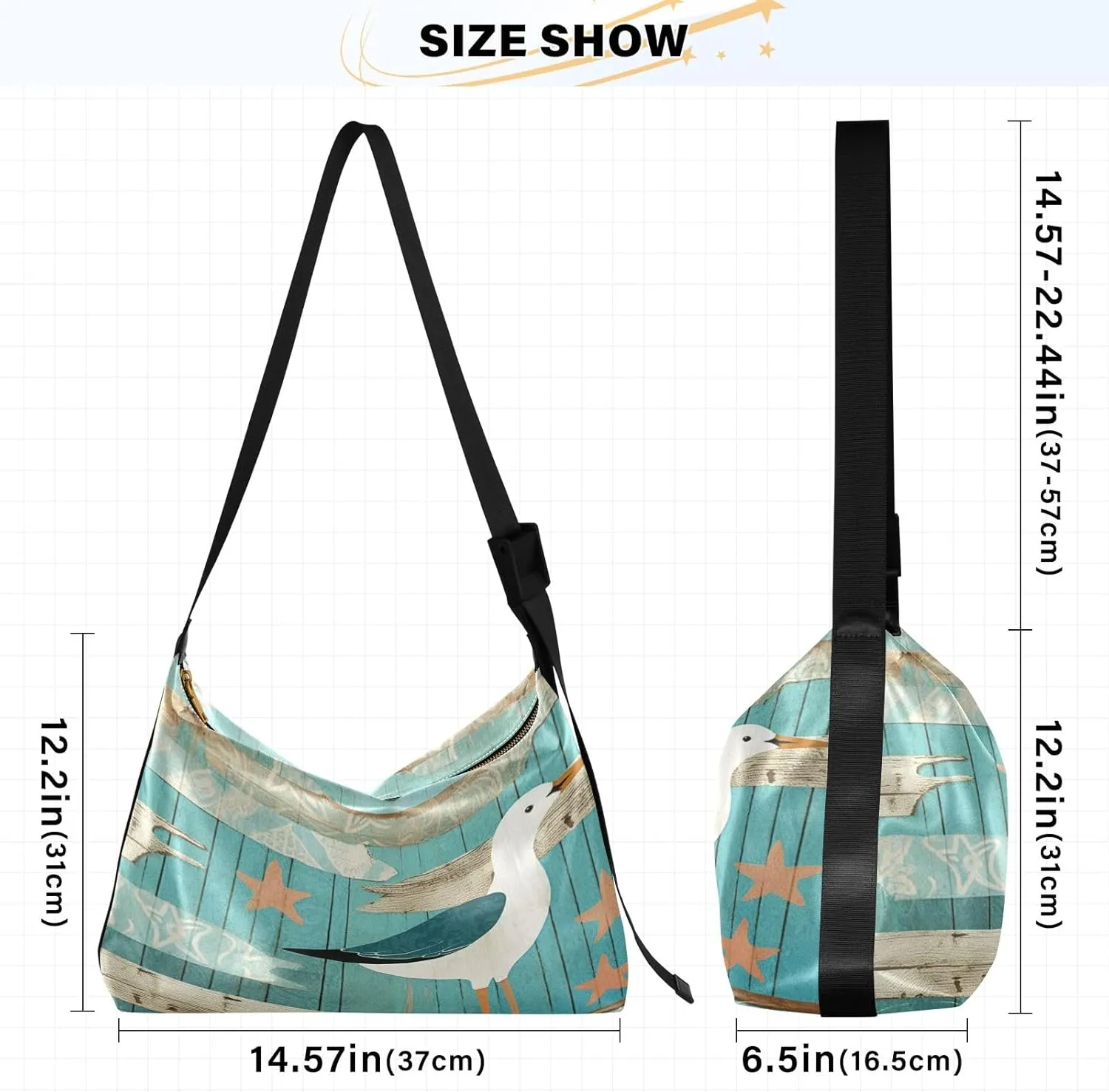 Vintage Plank Scratch Ocean Seabird Bag with Zipper and Pockets, Leather Crossbody Bag, Woman Leather Bag