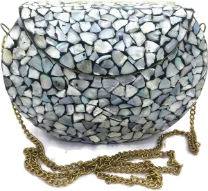 Vintage style pearl white mother of pearl mosaic metal bag gift for her Handmade ethnic evening purse women bag, Pearl White