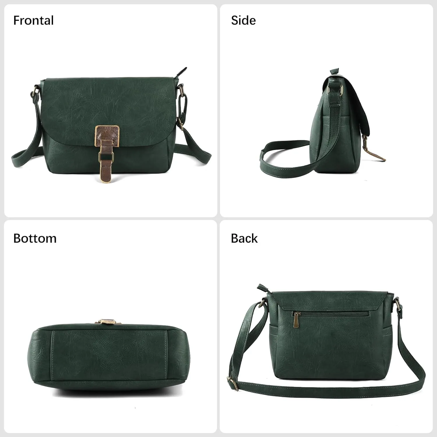 Vintage Style Vegan Leather Crossbody Bag, Brown Shoulder Purse with Built-in Wallet