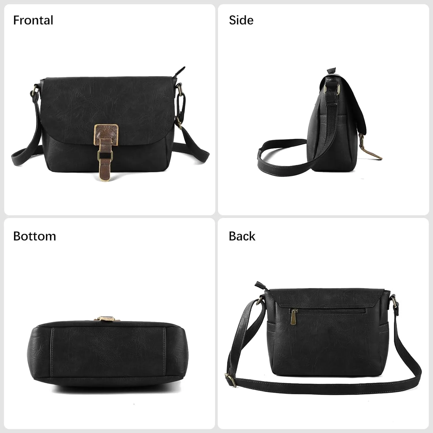 Vintage Style Vegan Leather Crossbody Bag, Brown Shoulder Purse with Built-in Wallet