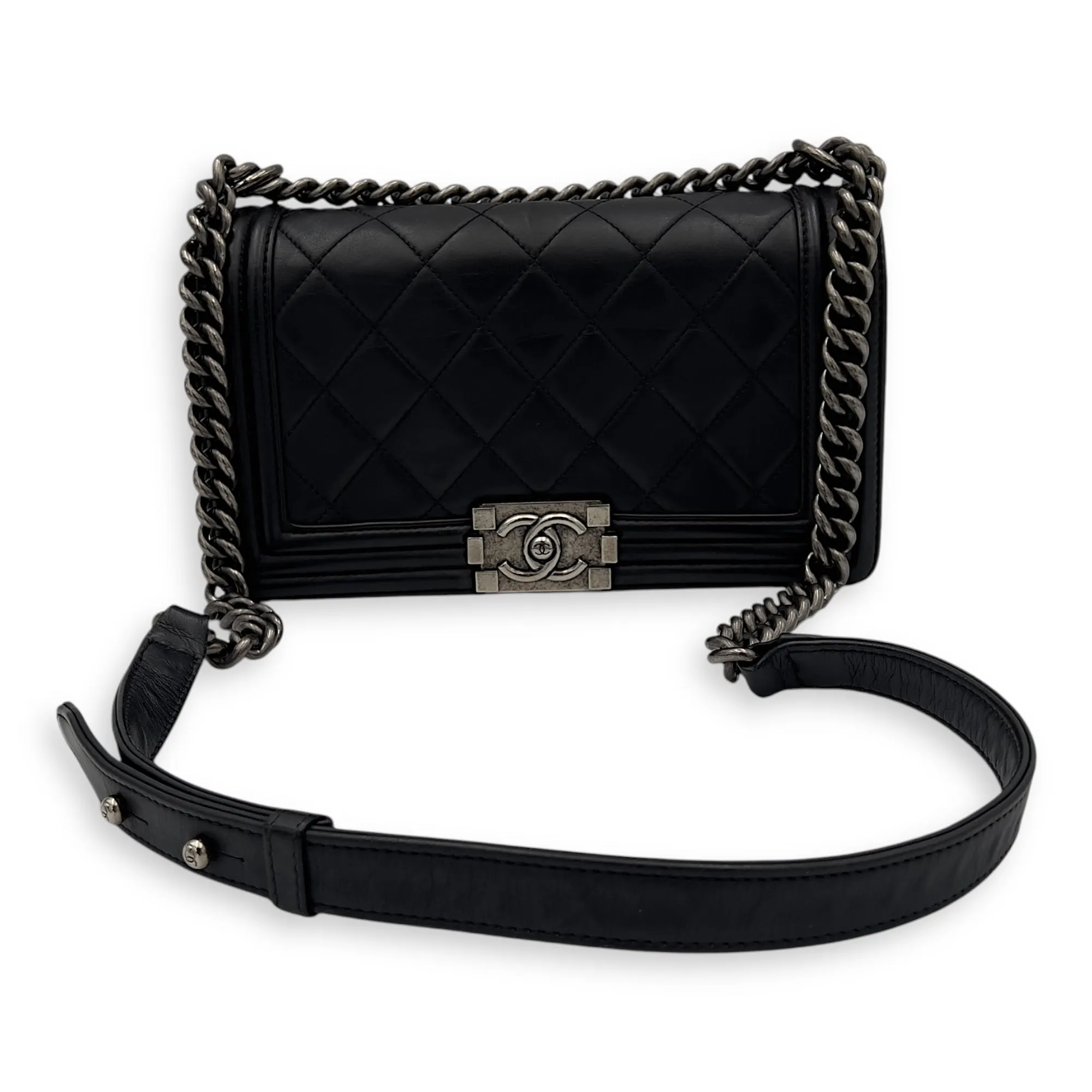 Virtual Shoulder Old hardware Lambskin, Medium Black Bag Ruthenium Boy Wholesale in