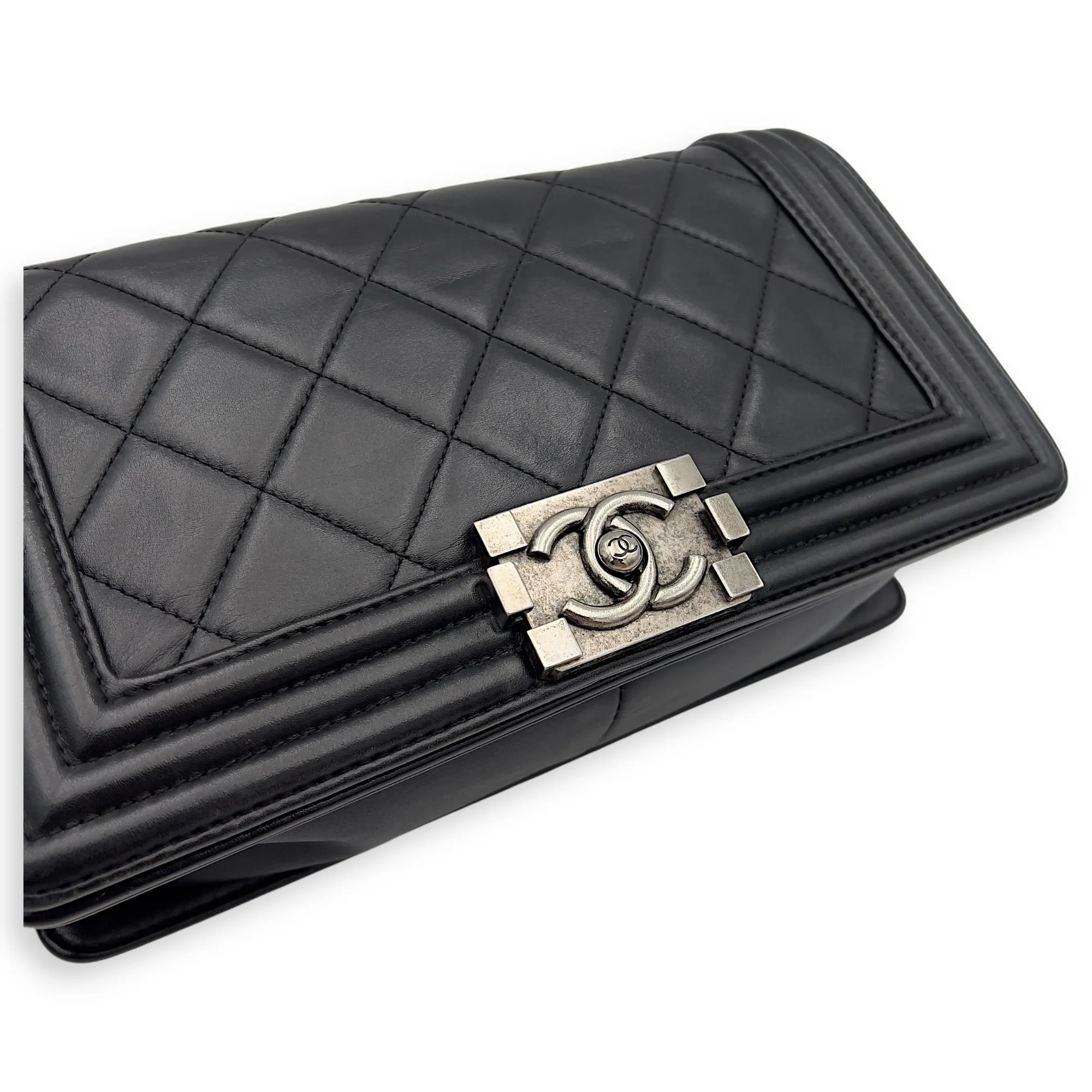 Virtual Shoulder Old hardware Lambskin, Medium Black Bag Ruthenium Boy Wholesale in