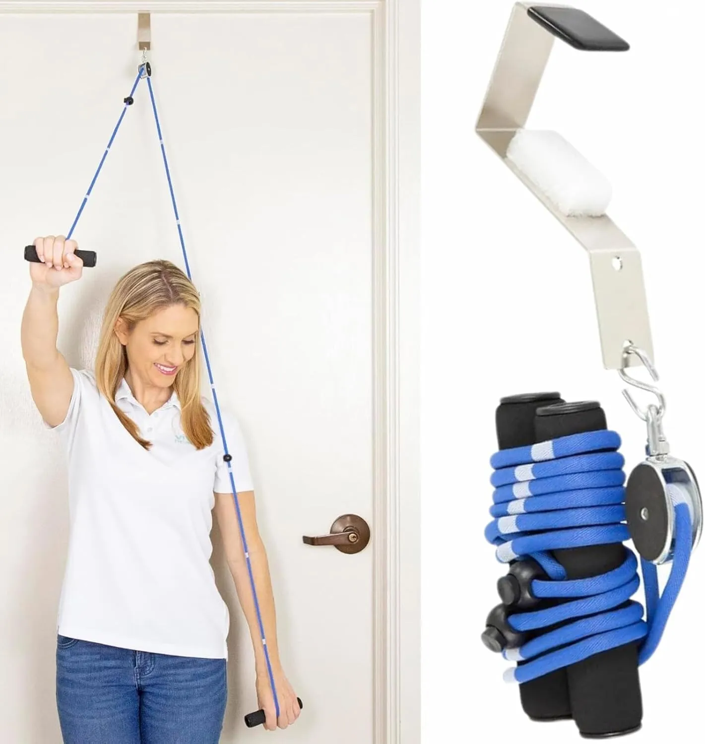 Vive Shoulder Pulley for Physical Therapy - Rotator Cuff Pain Pulley System - Over Door Rehab Exerciser - With Durable Metal Pulley & Comfortable Padded Handles (FSA/HSA Approved)