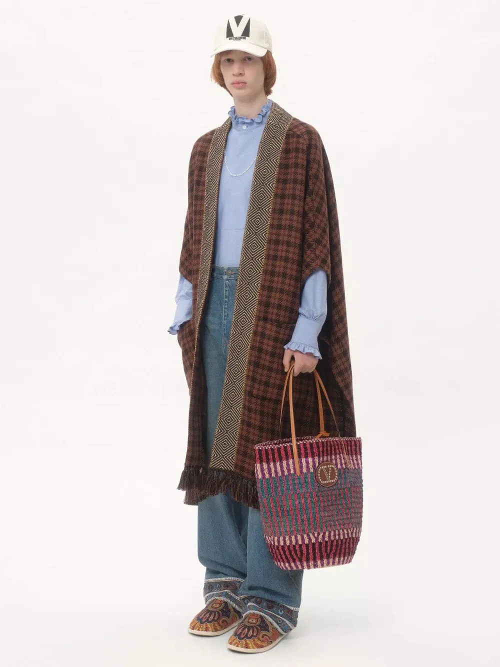 VLogo Signature Raffia Shopping Bag