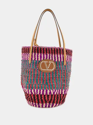 VLogo Signature Raffia Shopping Bag