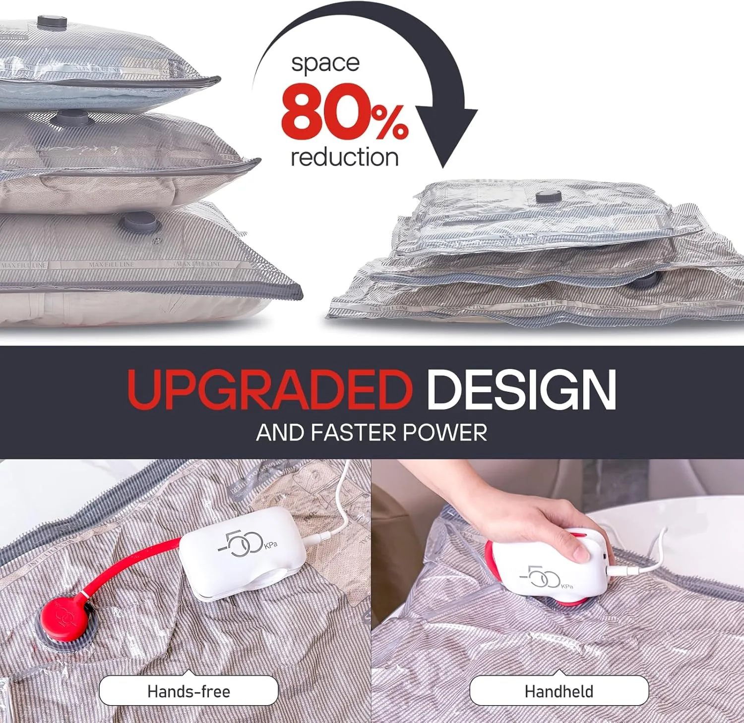 VMstr 12 Pack Vacuum Storage Bags for Travel, Carry-on Size for Luggage Compression Packing, Space Saver with High Pressure Electric Pump(D/C Power)