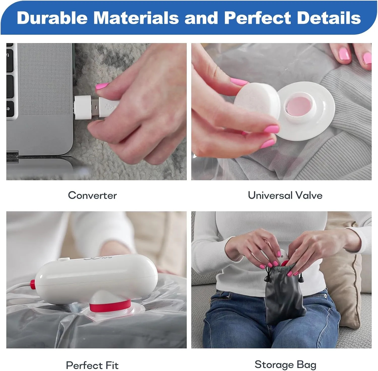 VMstr 15 Pack Travel Vacuum Storage Bags with USB Pump, Vacuum Packing Seal for Luggage and Suitcase, Space Saver for Clothes and Clothing Travel