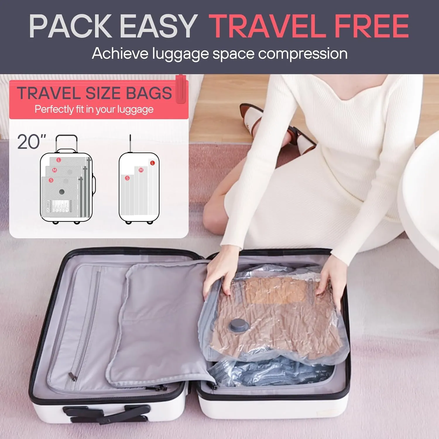 VMstr Vacuum Storage Bags With Electric Pump (D/C Powered), 15 Pack Travel Compression Sealing Bags for Clothes and Clothing Luggage Suitcase Packing, Carry-on Travel Size