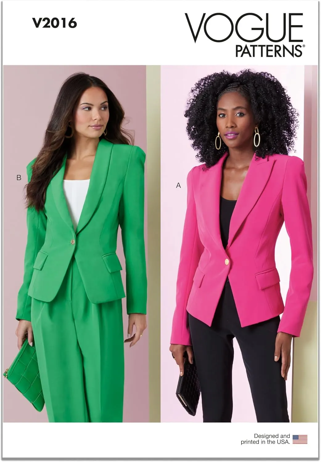 Vogue Misses' Fitted Lined Jackets Sewing Pattern Packet, Design Code V2016, Sizes 6-8-10-12-14, Multicolor