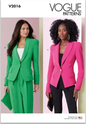 Vogue Misses' Fitted Lined Jackets Sewing Pattern Packet, Design Code V2016, Sizes 6-8-10-12-14, Multicolor