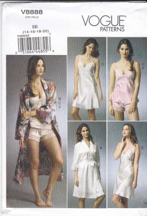 VOGUE PATTERNS V8888 Misses' Robe/Slip/Camisole and Panties Sewing Template, Size A5 (6-8-10-12-14)