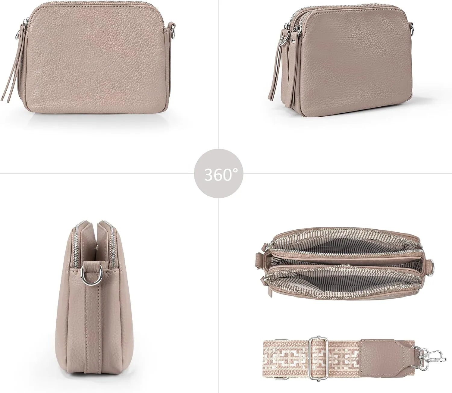 VONAL Leather Crossbody Purse for Women Triple Pockets Designed Shoulder Bag