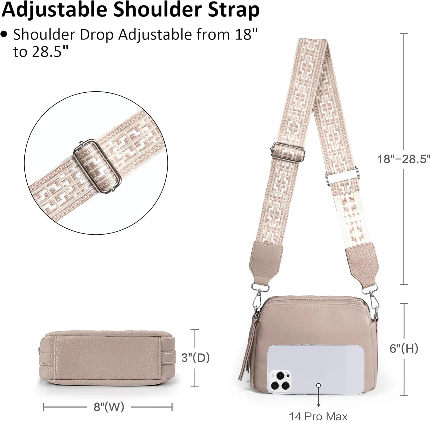 VONAL Leather Crossbody Purse for Women Triple Pockets Designed Shoulder Bag