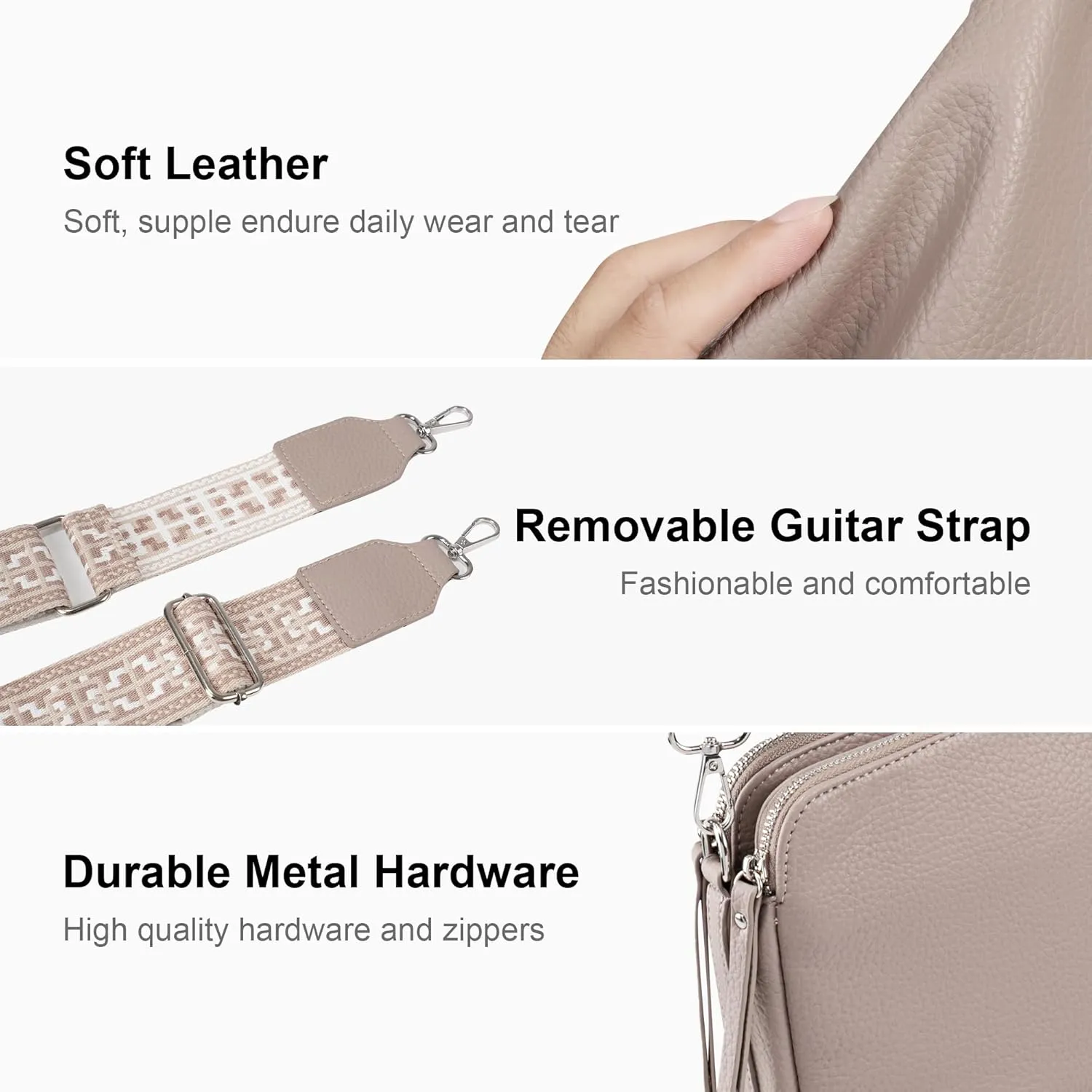 VONAL Leather Crossbody Purse for Women Triple Pockets Designed Shoulder Bag