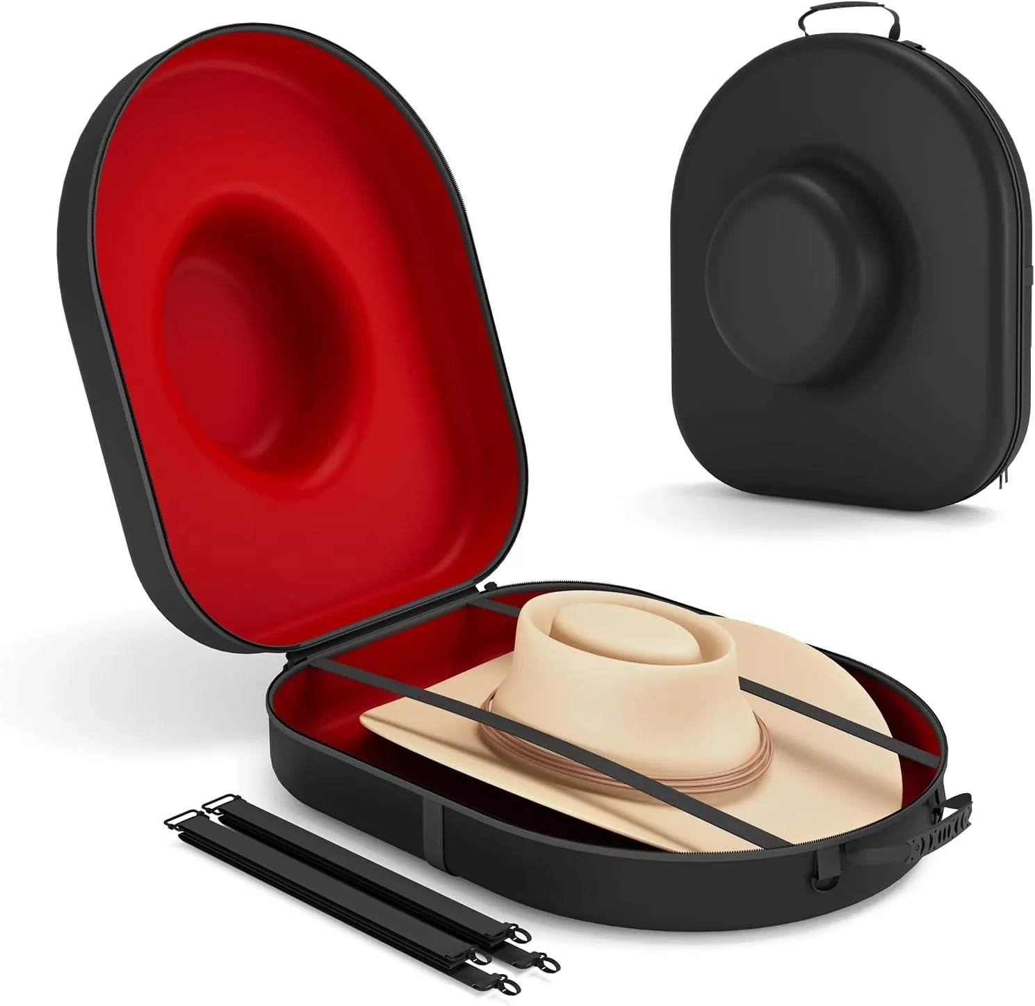 VTRIN Cowboy Hat Box for Travel, Crush Proof Western Hat Holder Storage, Fits Most Sizes, Up to 2 Hats, with Handle, Luggage Strap and Adjustable Shoulder Strap, Large