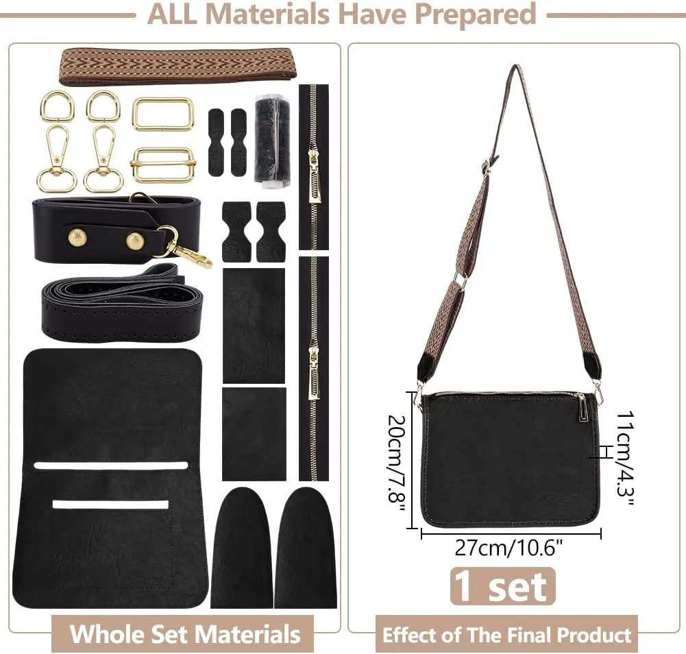 WADORN DIY PU Leather Crossbody Bag Making Kit, Imitation Leather Shoulder Bag Making Materials for DIY Purse Making Handmade Women‘s Handbag Sewing Accessories for Christmas Valentine's Day, Black